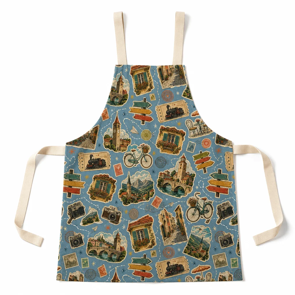 European Travel Stickers All-Over Print Apron - flat lay
