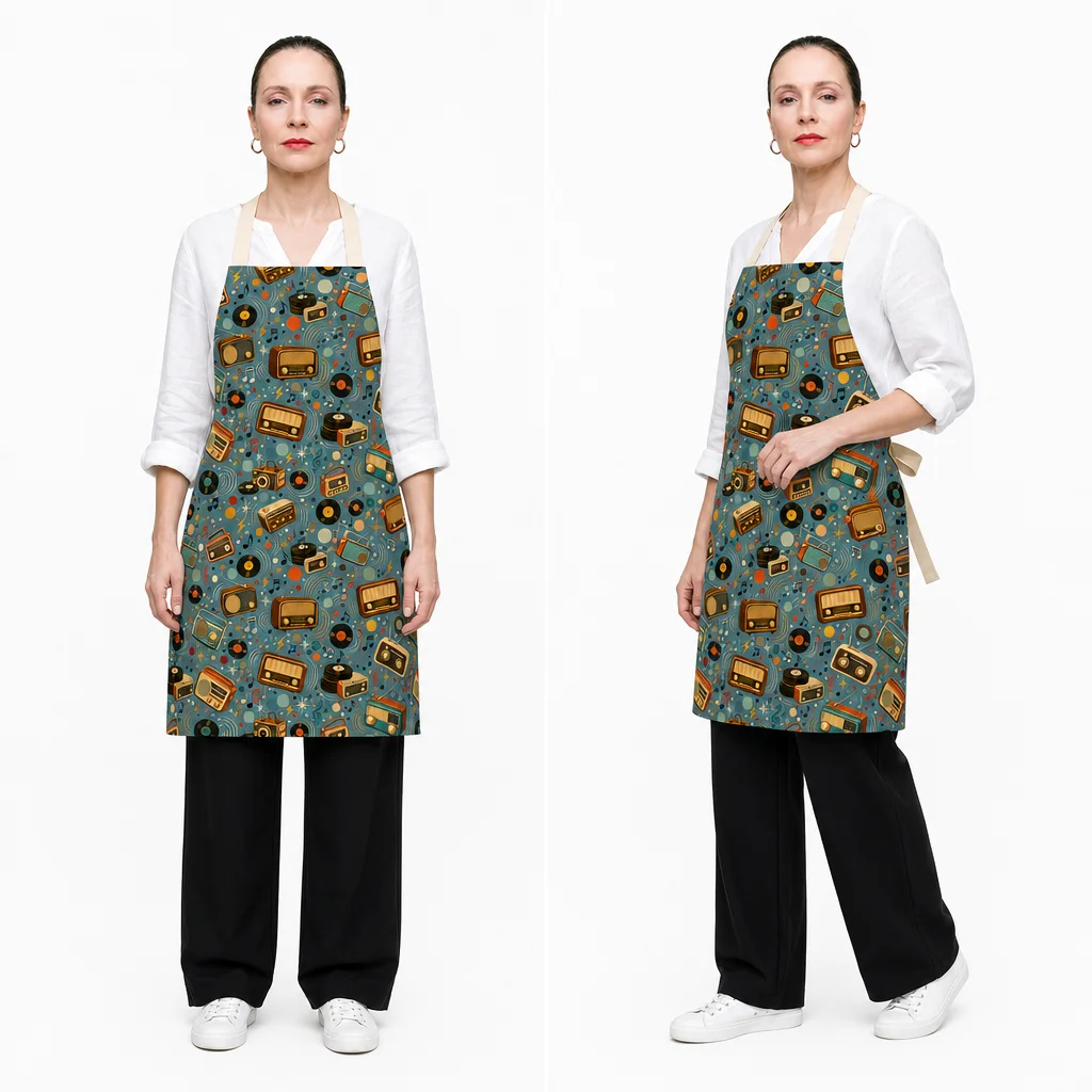 Retro Radio Jazz All-Over Print Apron - worn by model