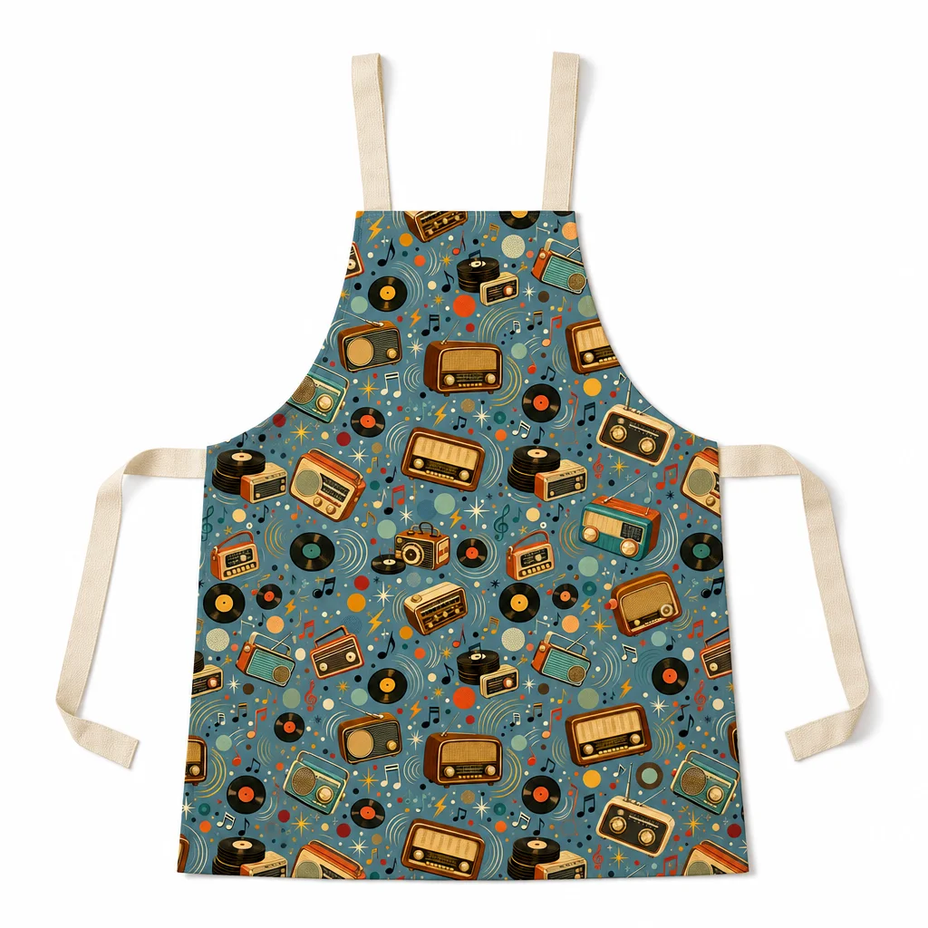 Retro Radio Jazz All-Over Print Apron - flat lay