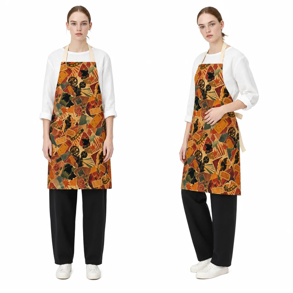Retro Cinema Collage All-Over Print Apron - worn by model