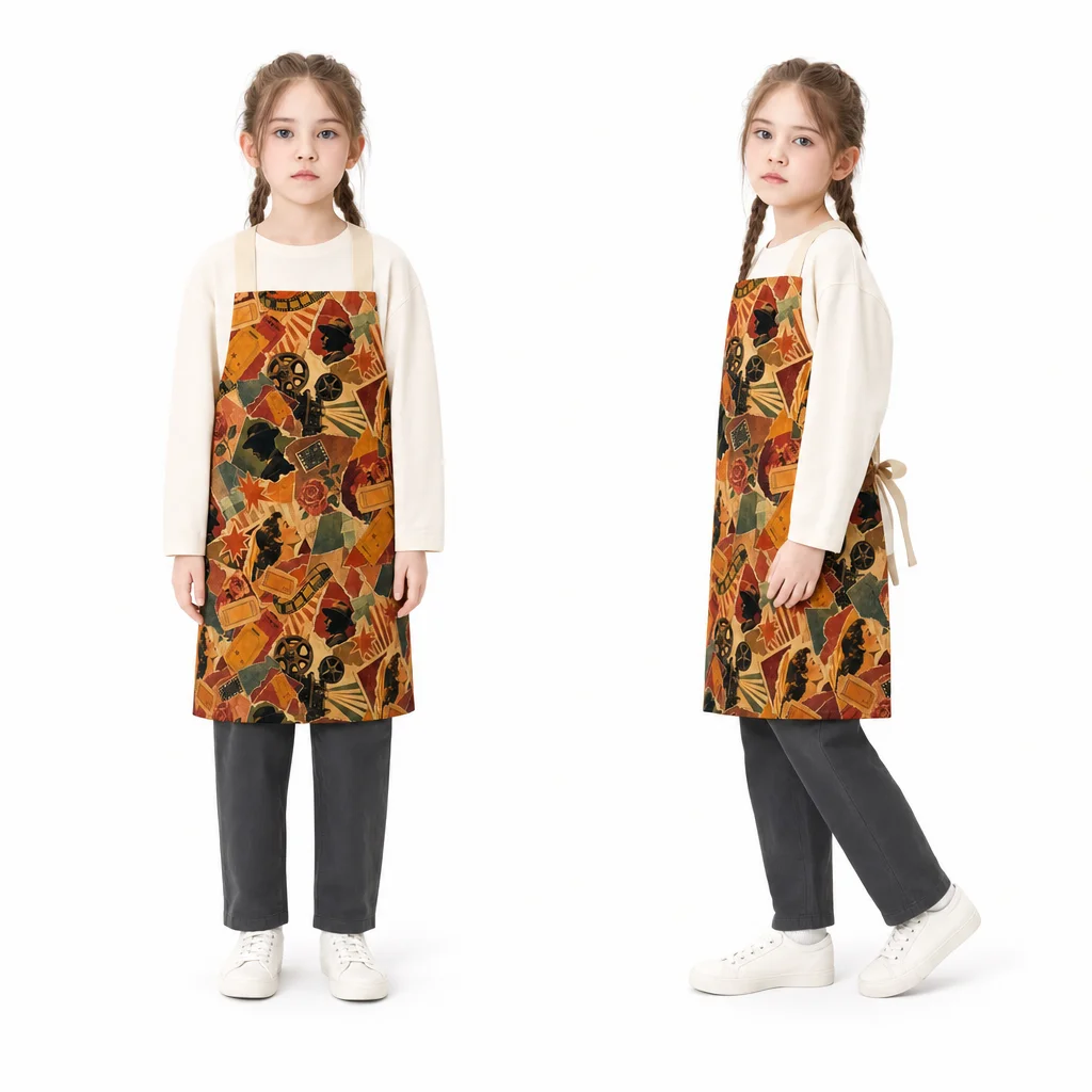 Retro Cinema Collage All-Over Print Apron - worn by model