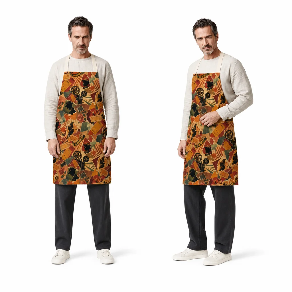 Retro Cinema Collage All-Over Print Apron - worn by model
