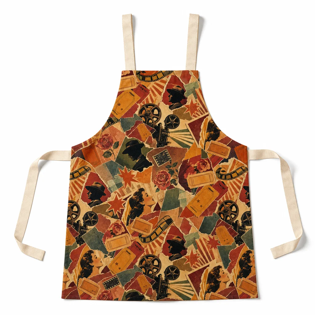 Retro Cinema Collage All-Over Print Apron - flat lay