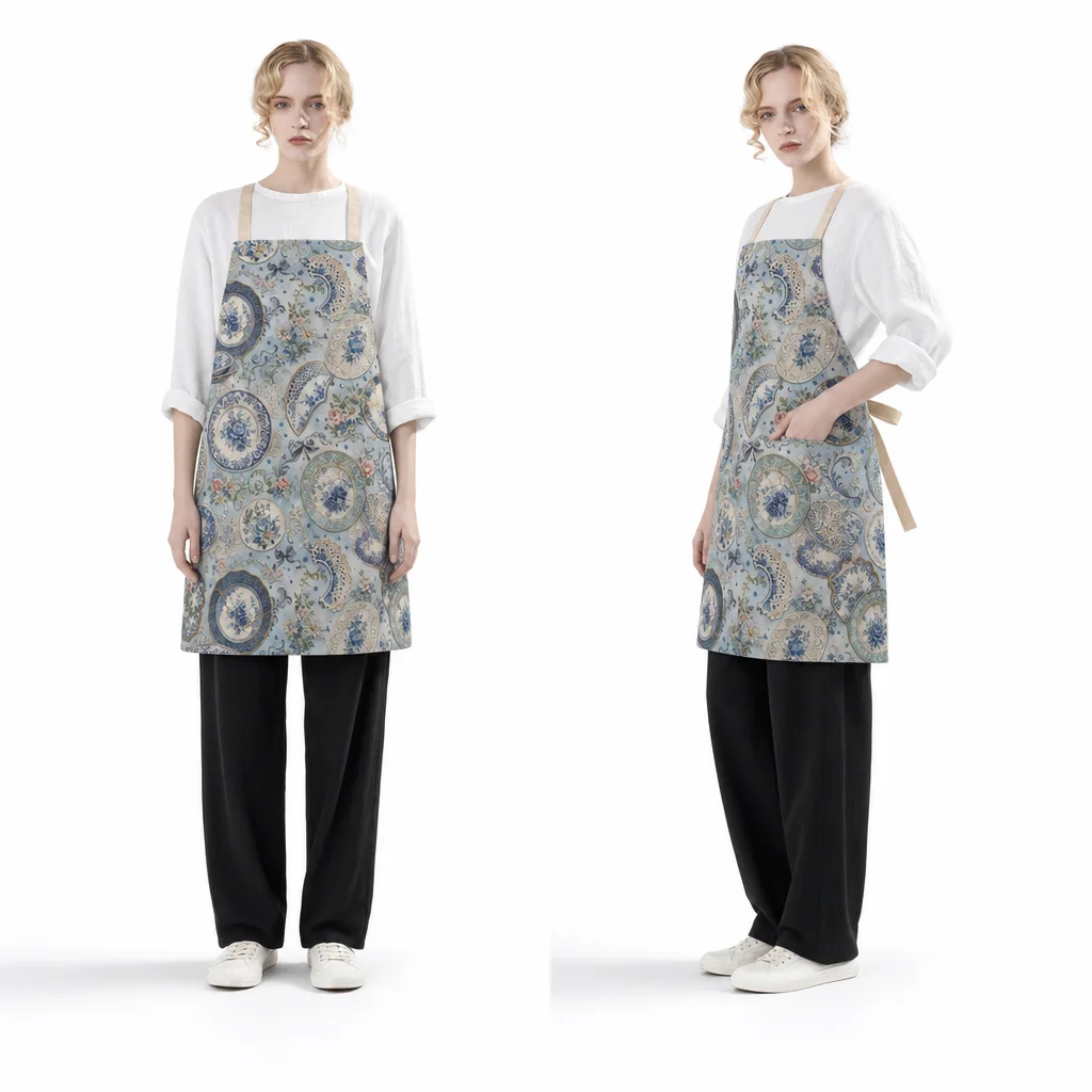 Vintage Porcelain Lace All-Over Print Apron - worn by model