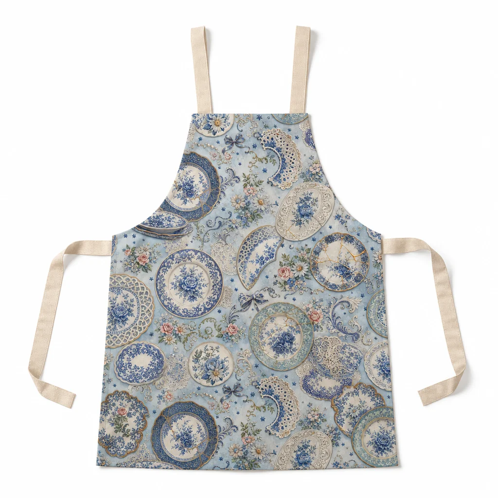 Vintage Porcelain Lace All-Over Print Apron - flat lay