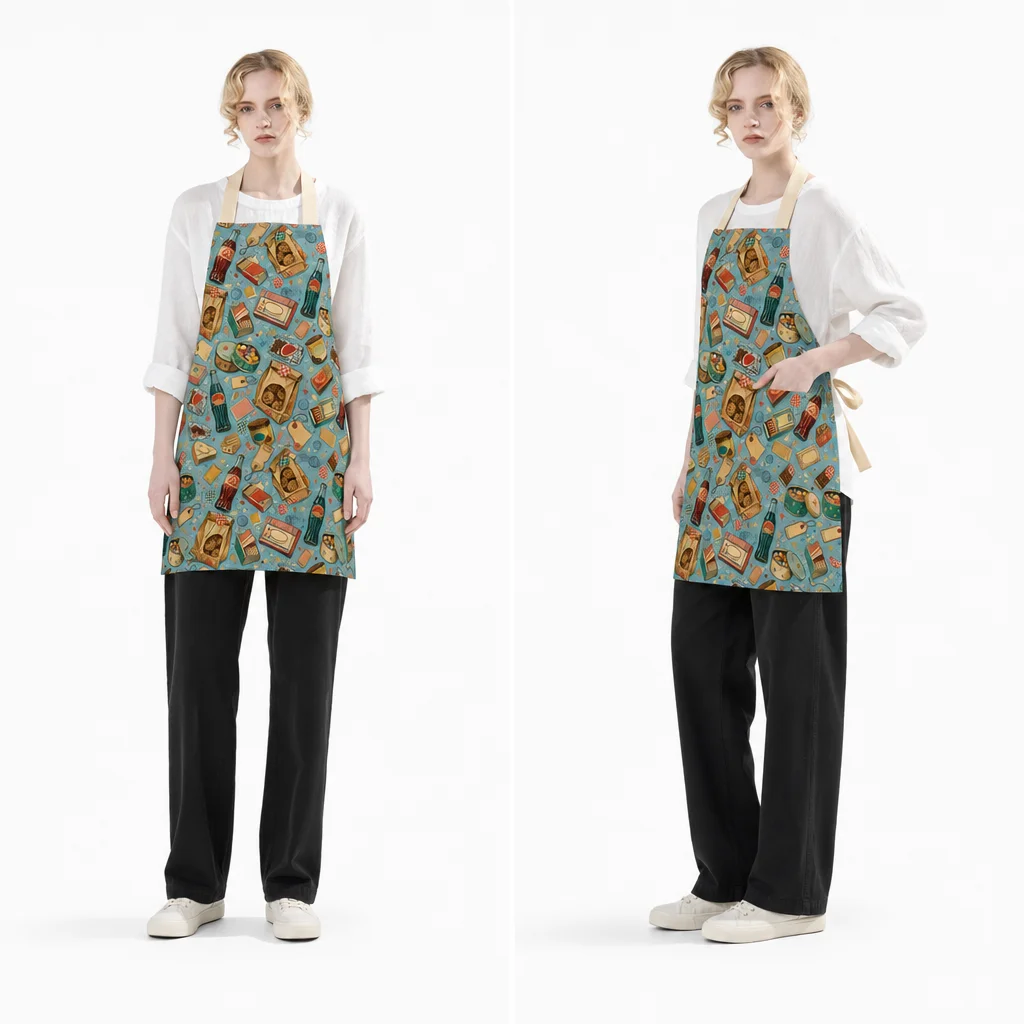 Vintage Grocery Packaging All-Over Print Apron - worn by model