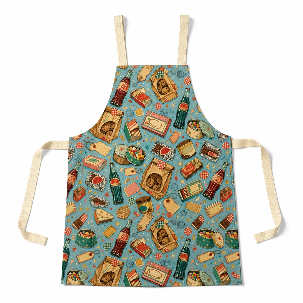 Vintage Grocery Packaging All-Over Print Apron - flat lay
