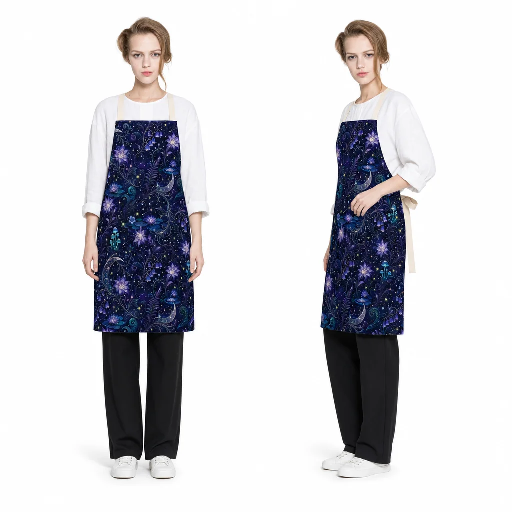 Midnight Moon Garden All-Over Print Apron - worn by model