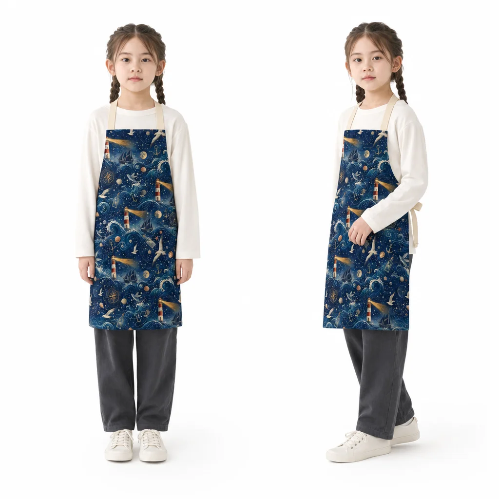 Deep Blue Lighthouse All-Over Print Apron - worn by model