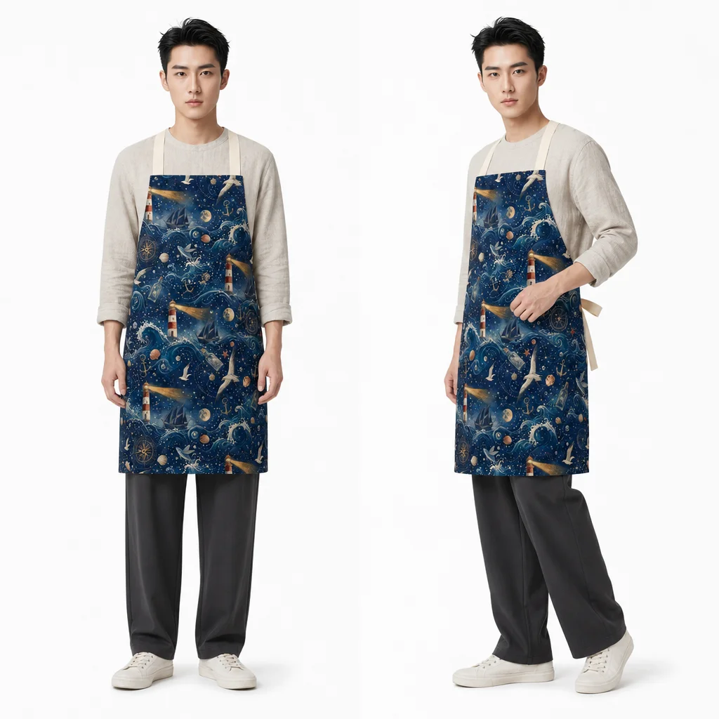 Deep Blue Lighthouse All-Over Print Apron - worn by model