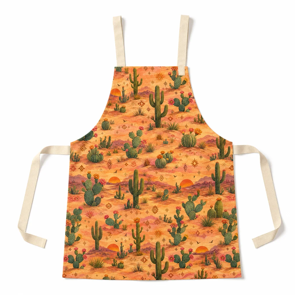 Desert Cactus Sunset All-Over Print Apron - flat lay