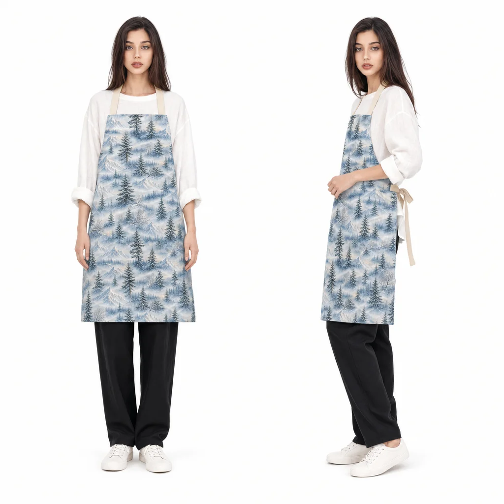 Morning Mist Snow Pines All-Over Print Apron - worn by model