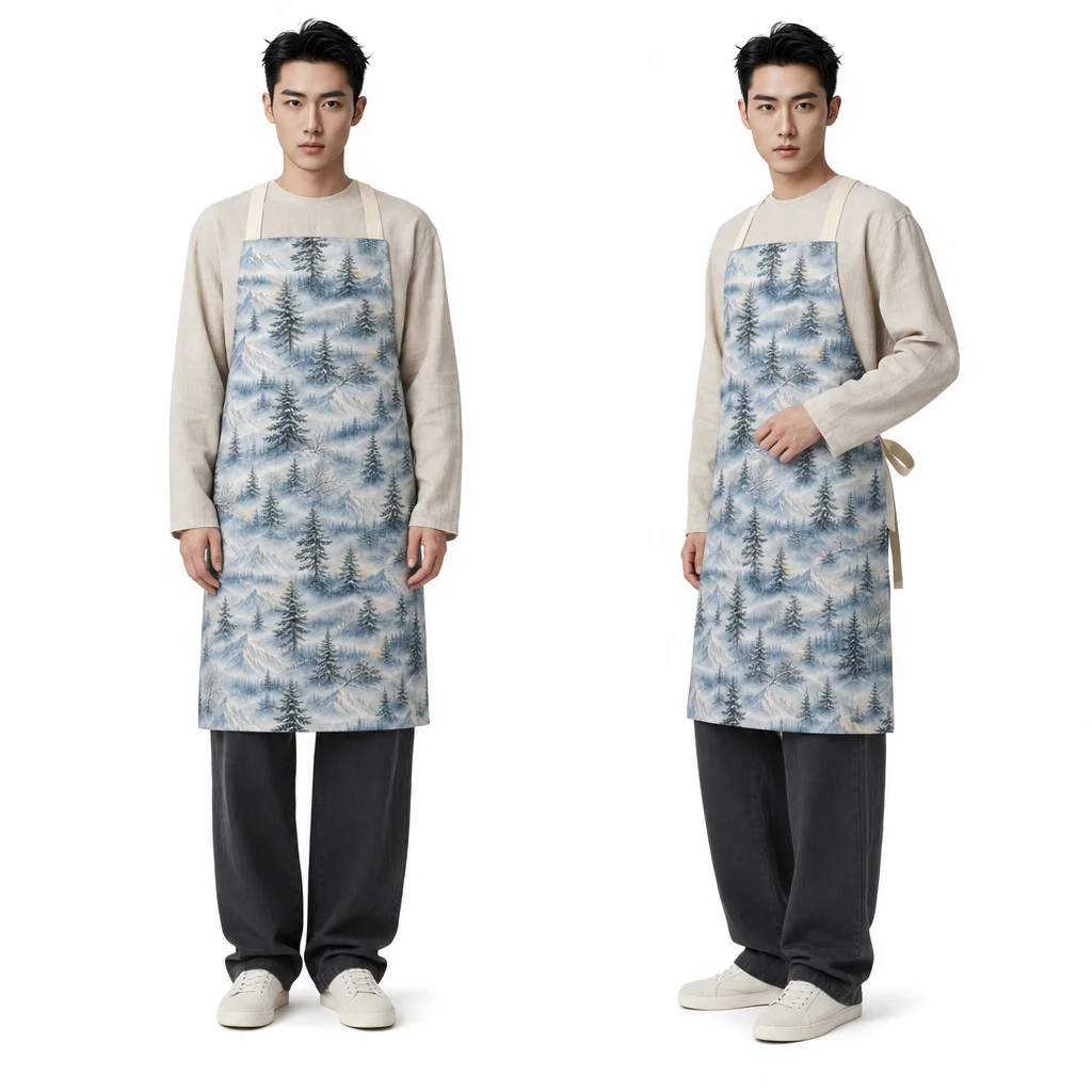 Morning Mist Snow Pines All-Over Print Apron - worn by model