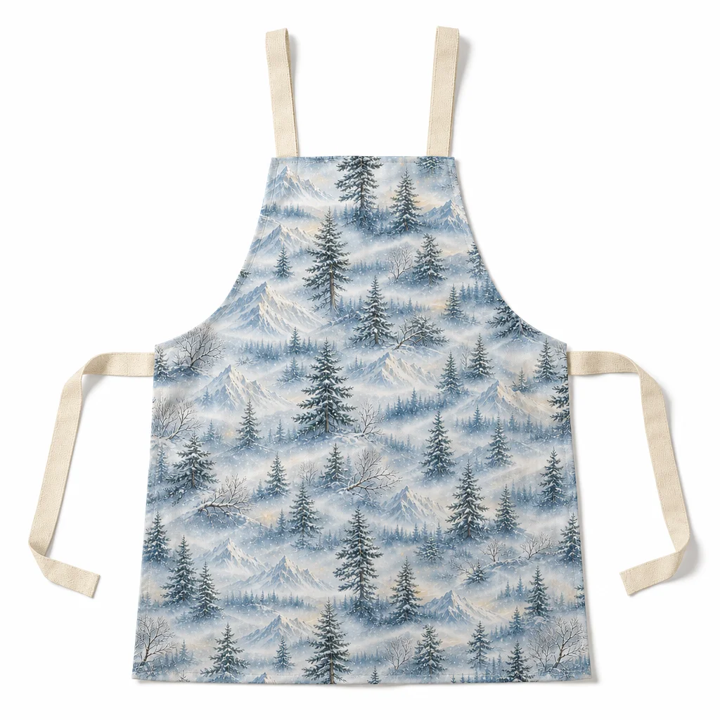 Morning Mist Snow Pines All-Over Print Apron - flat lay