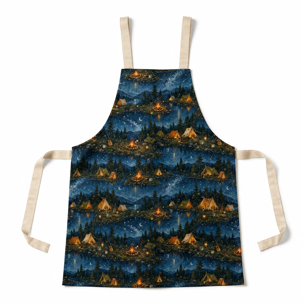 Lakeside Campfire Night All-Over Print Apron - flat lay