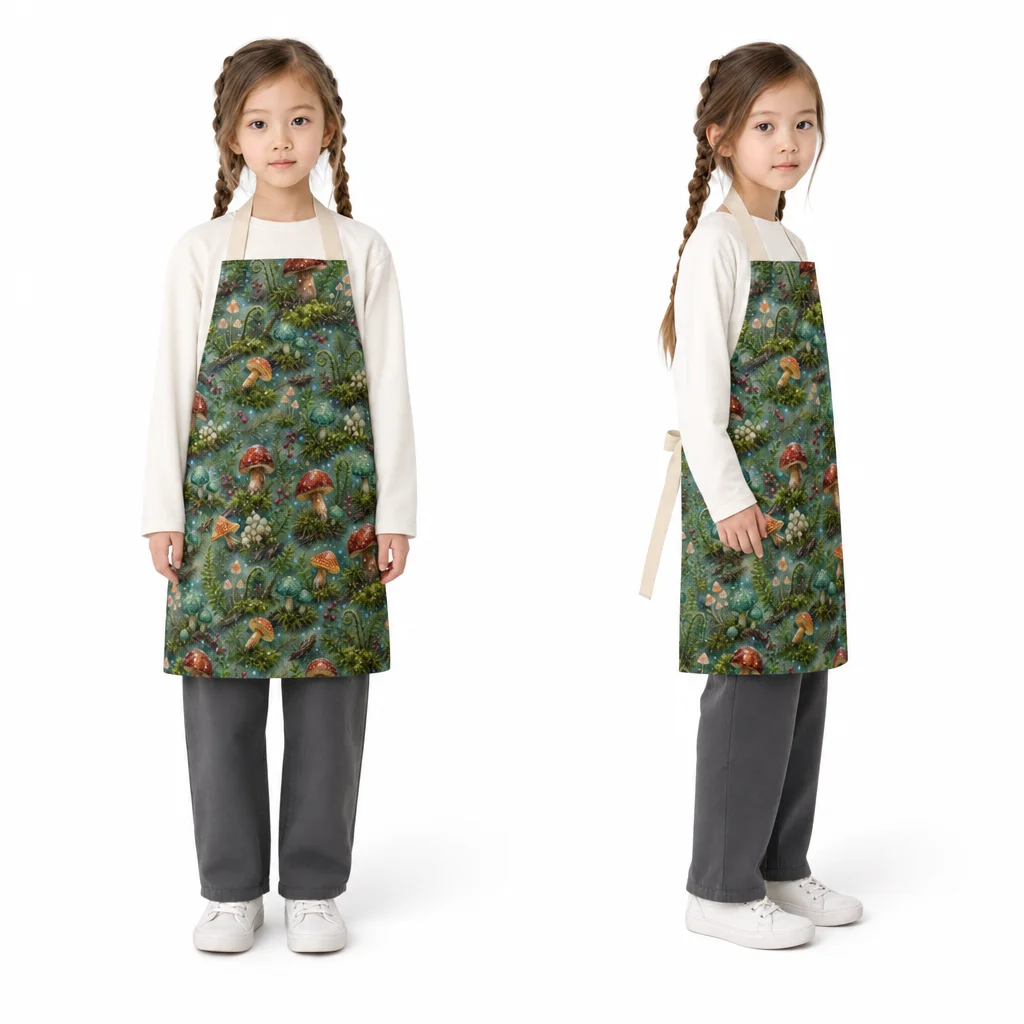 Rain-Kissed Mushroom Forest All-Over Print Apron - worn by model