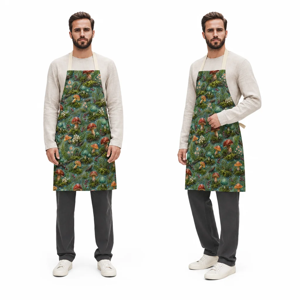 Rain-Kissed Mushroom Forest All-Over Print Apron - worn by model