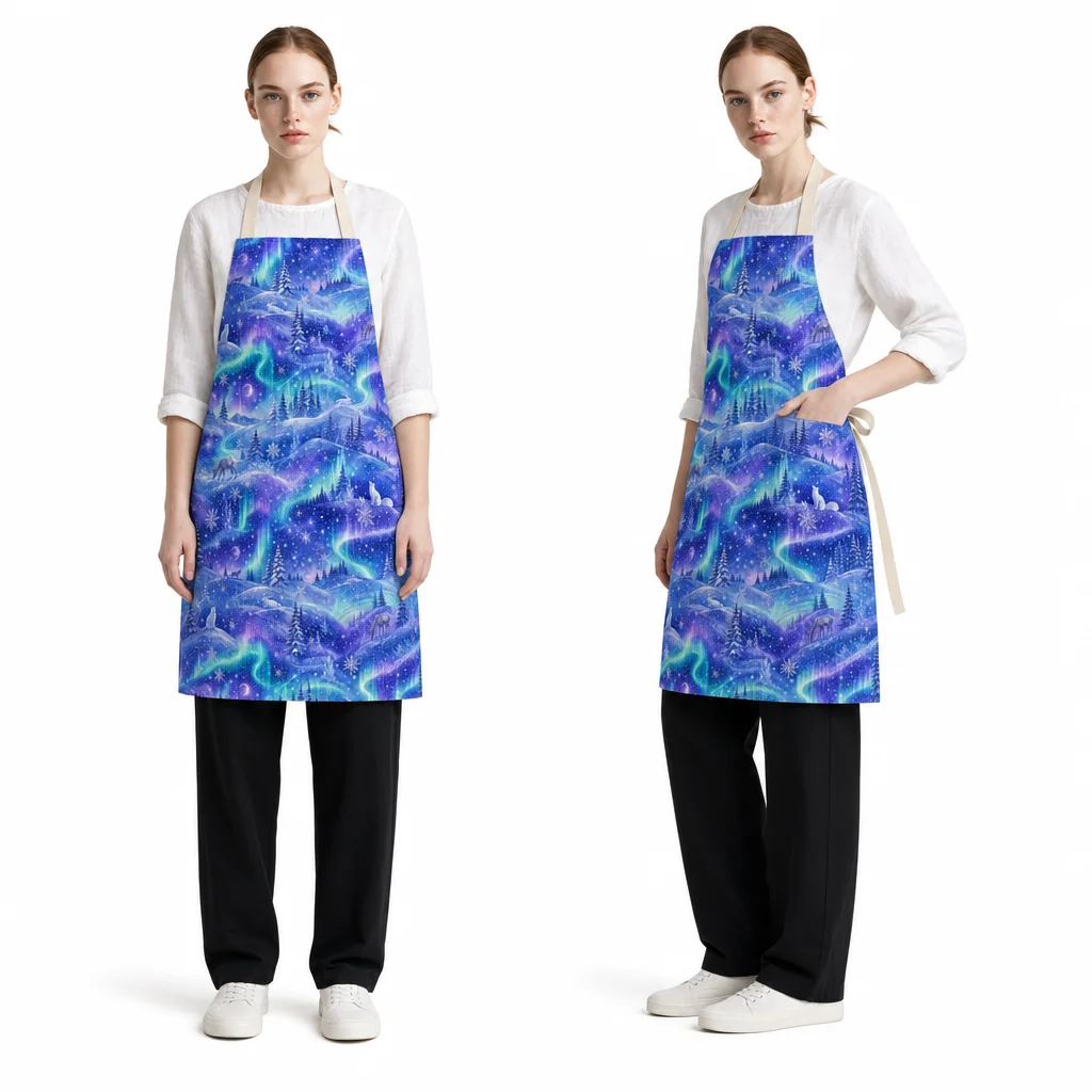 Aurora Snowfield All-Over Print Apron - worn by model