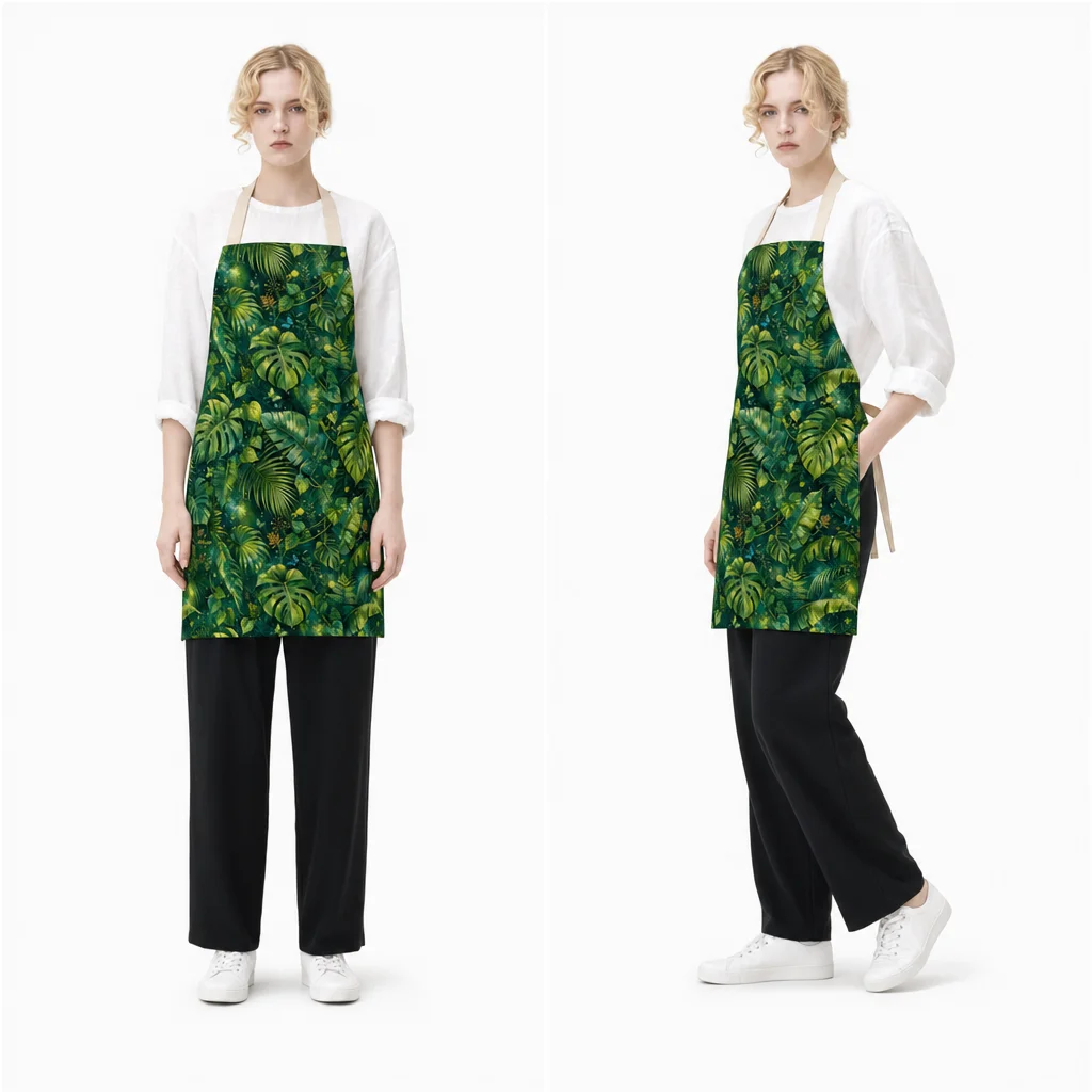 Tropical Rainforest Leaves All-Over Print Apron - worn by model