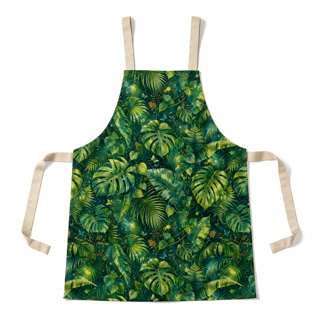 Tropical Rainforest Leaves All-Over Print Apron - flat lay