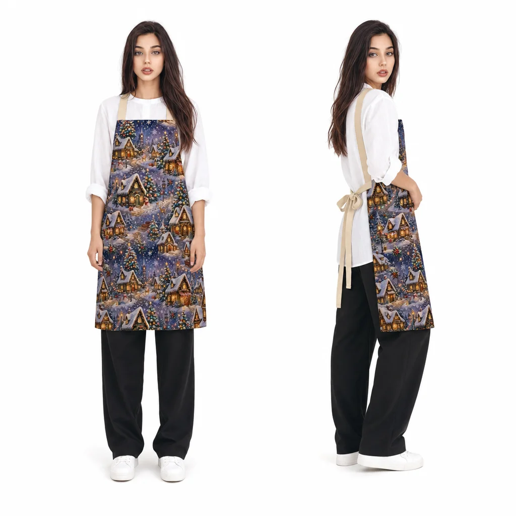 Snowy Village Lights All-Over Print Apron - worn by model