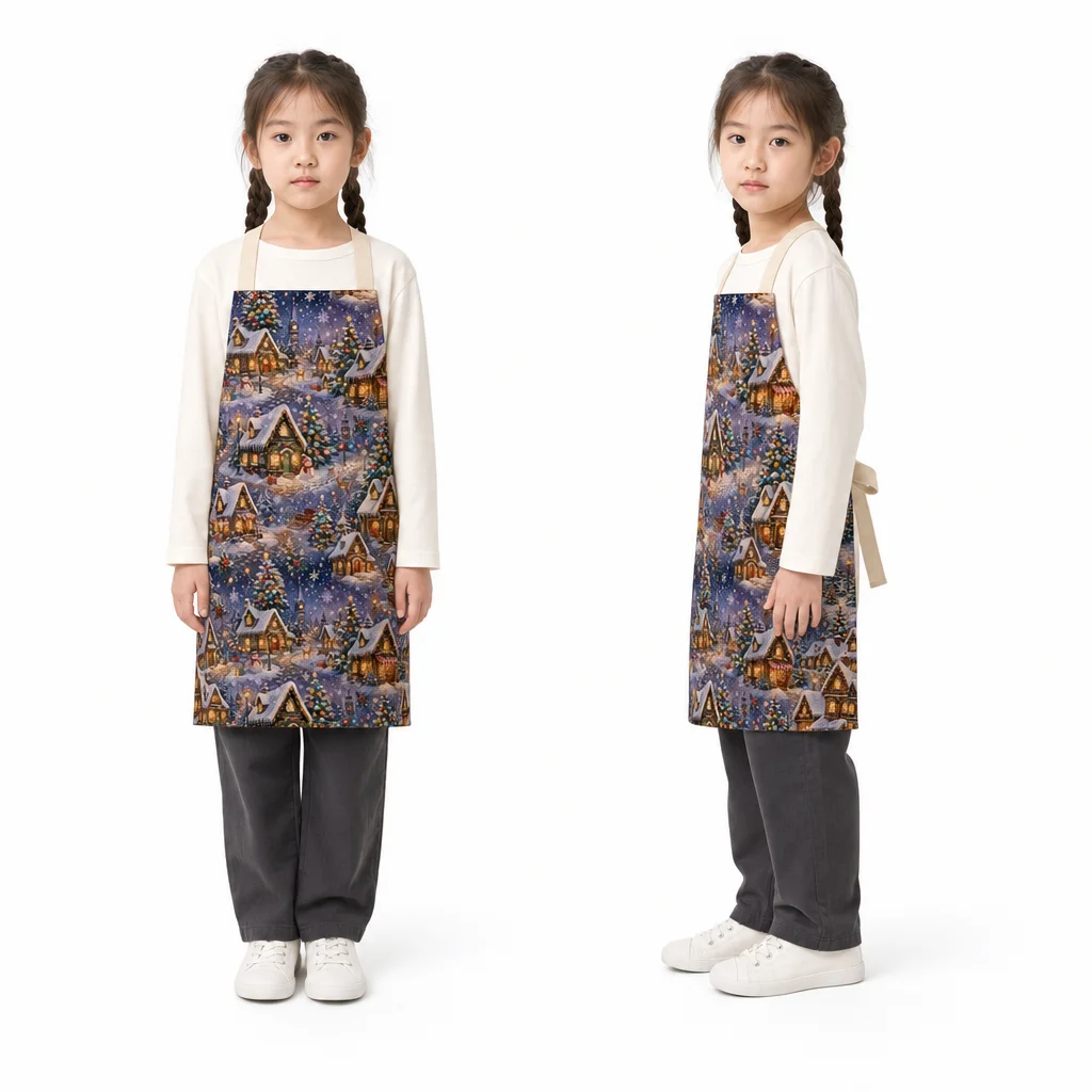 Snowy Village Lights All-Over Print Apron - worn by model
