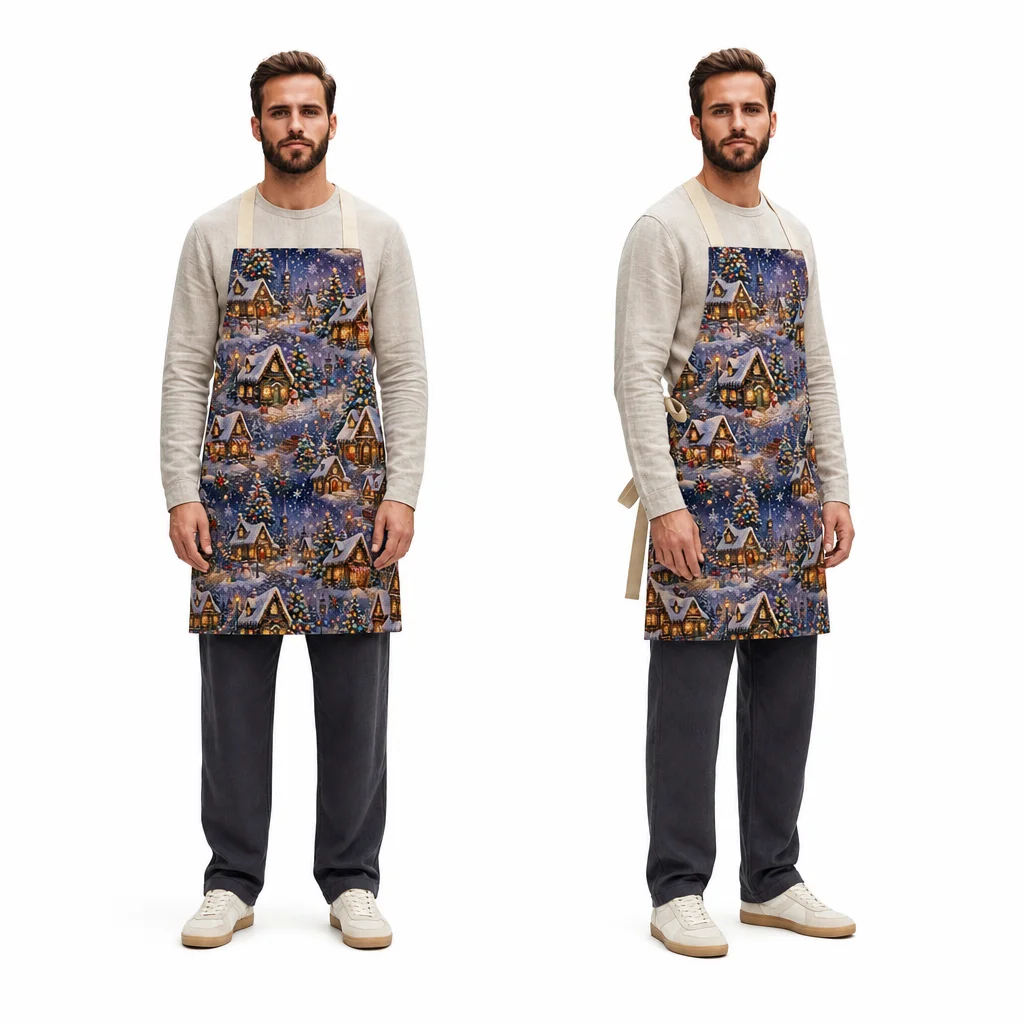 Snowy Village Lights All-Over Print Apron - worn by model