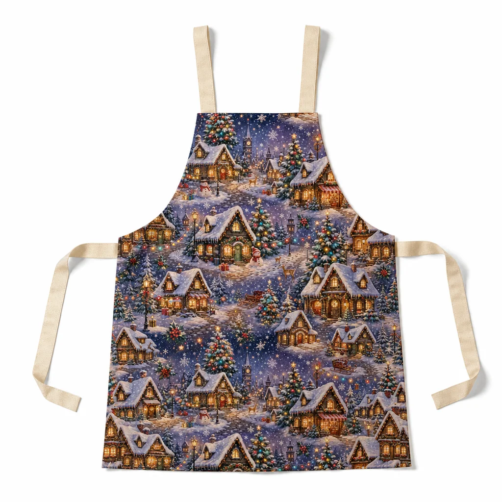 Snowy Village Lights All-Over Print Apron - flat lay