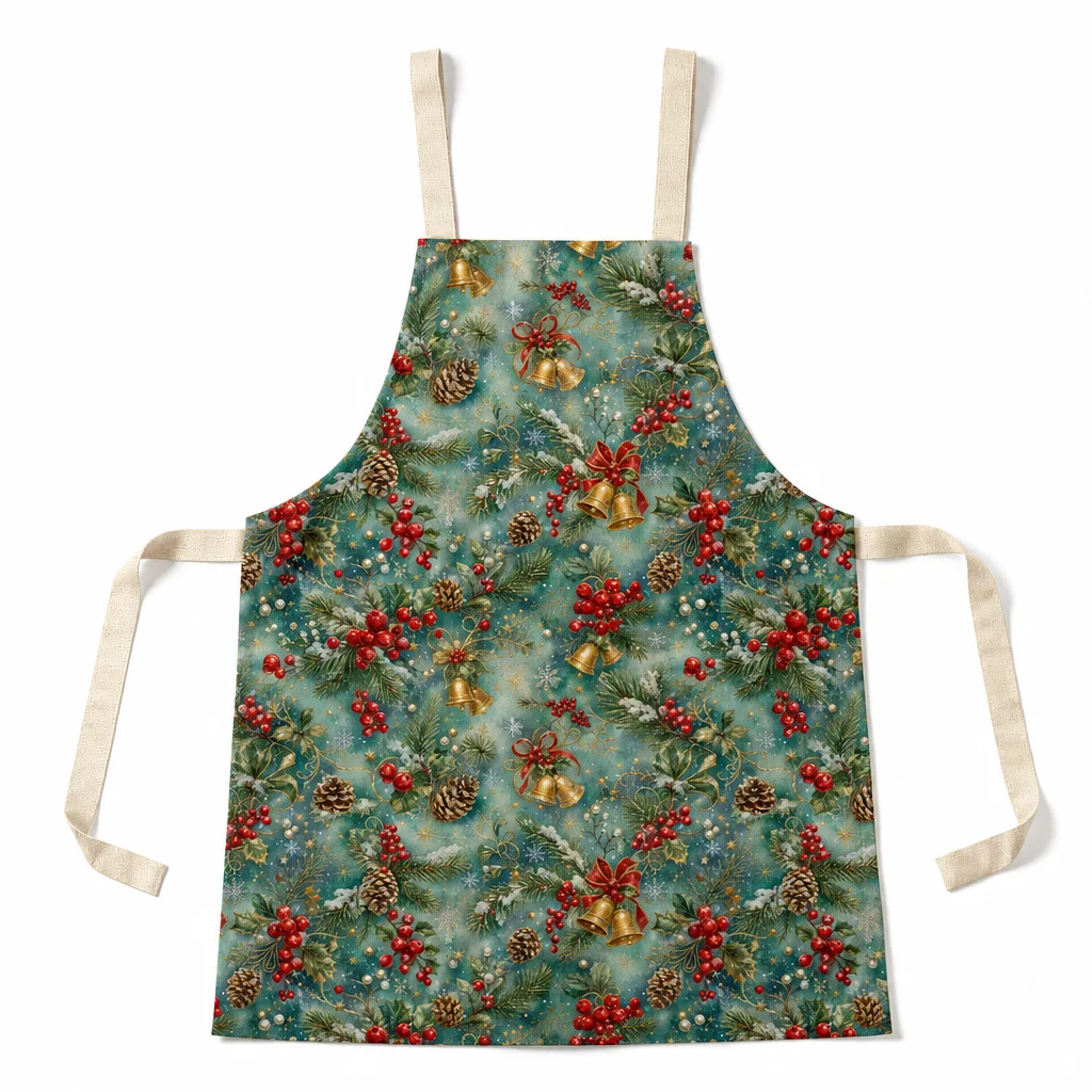 Christmas Berry Bells All-Over Print Apron - flat lay