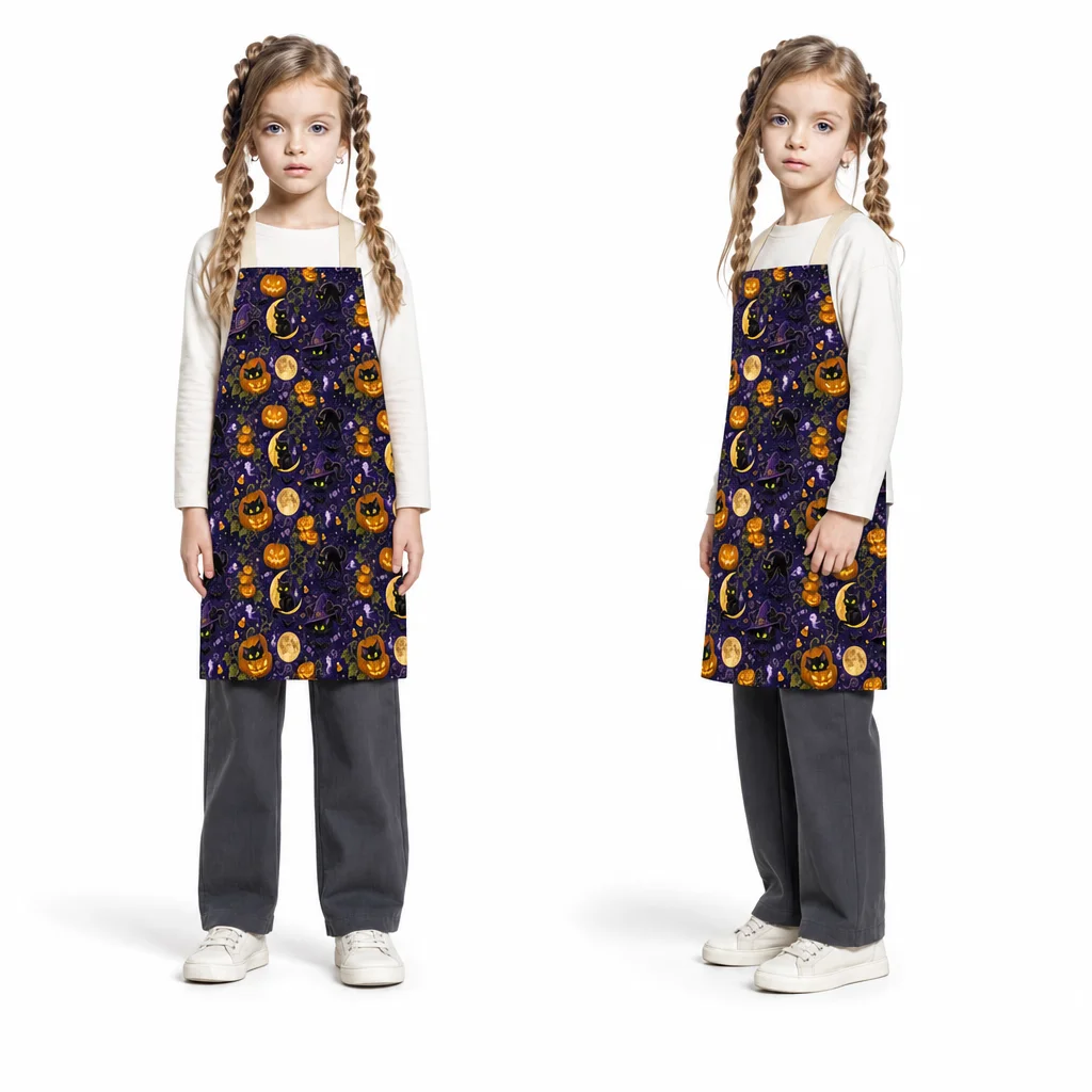 Halloween Moonlit Black Cat All-Over Print Apron - worn by model