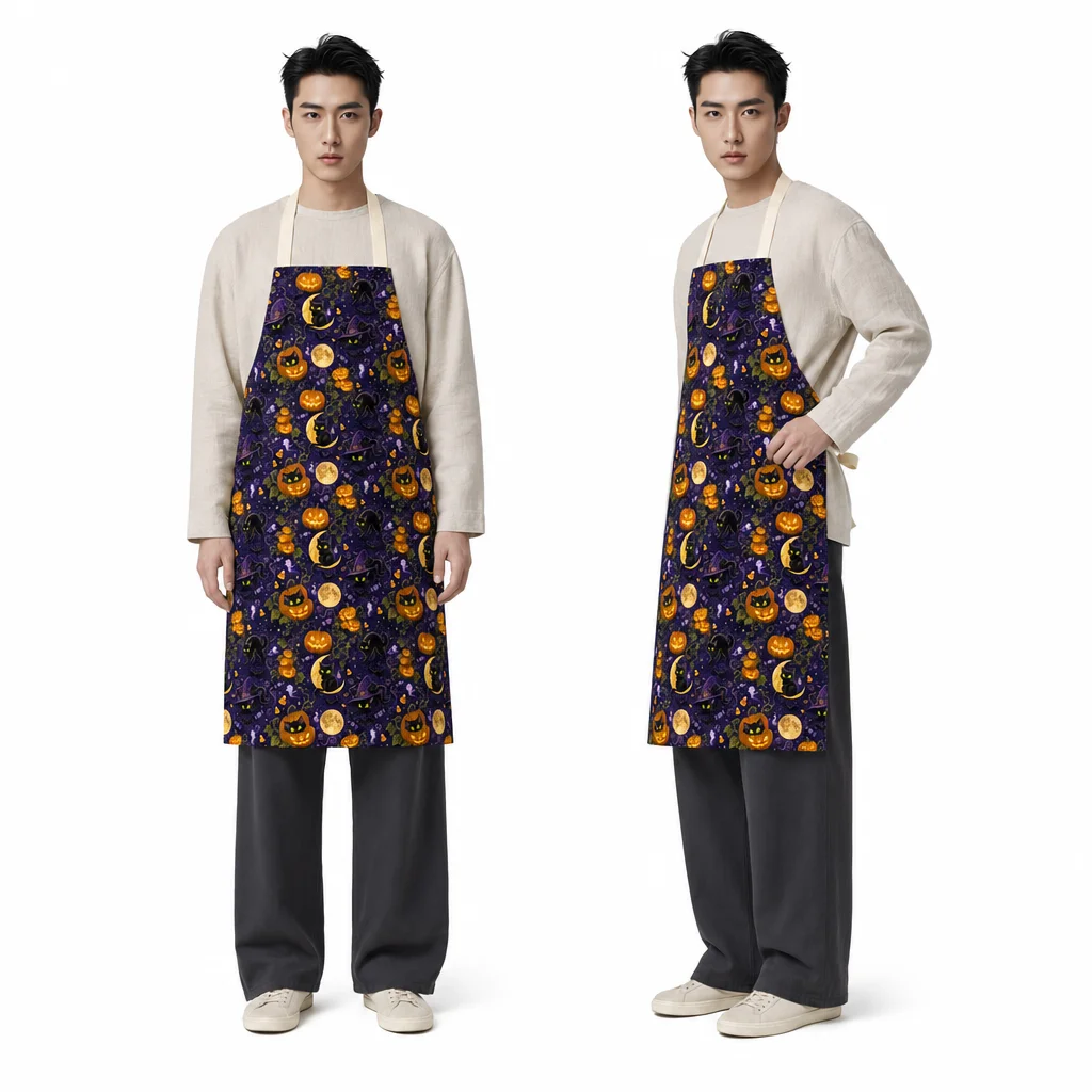 Halloween Moonlit Black Cat All-Over Print Apron - worn by model