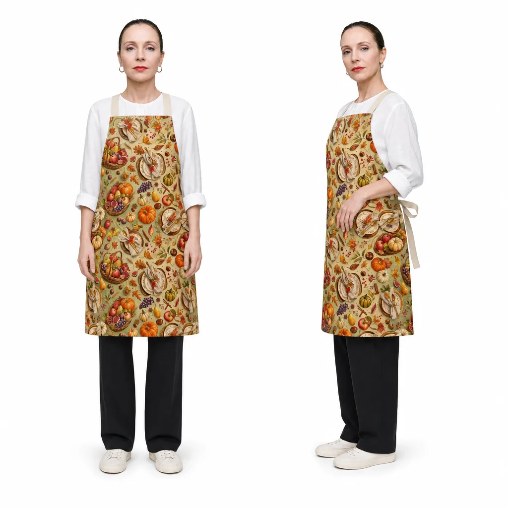 Thanksgiving Harvest Table All-Over Print Apron - worn by model