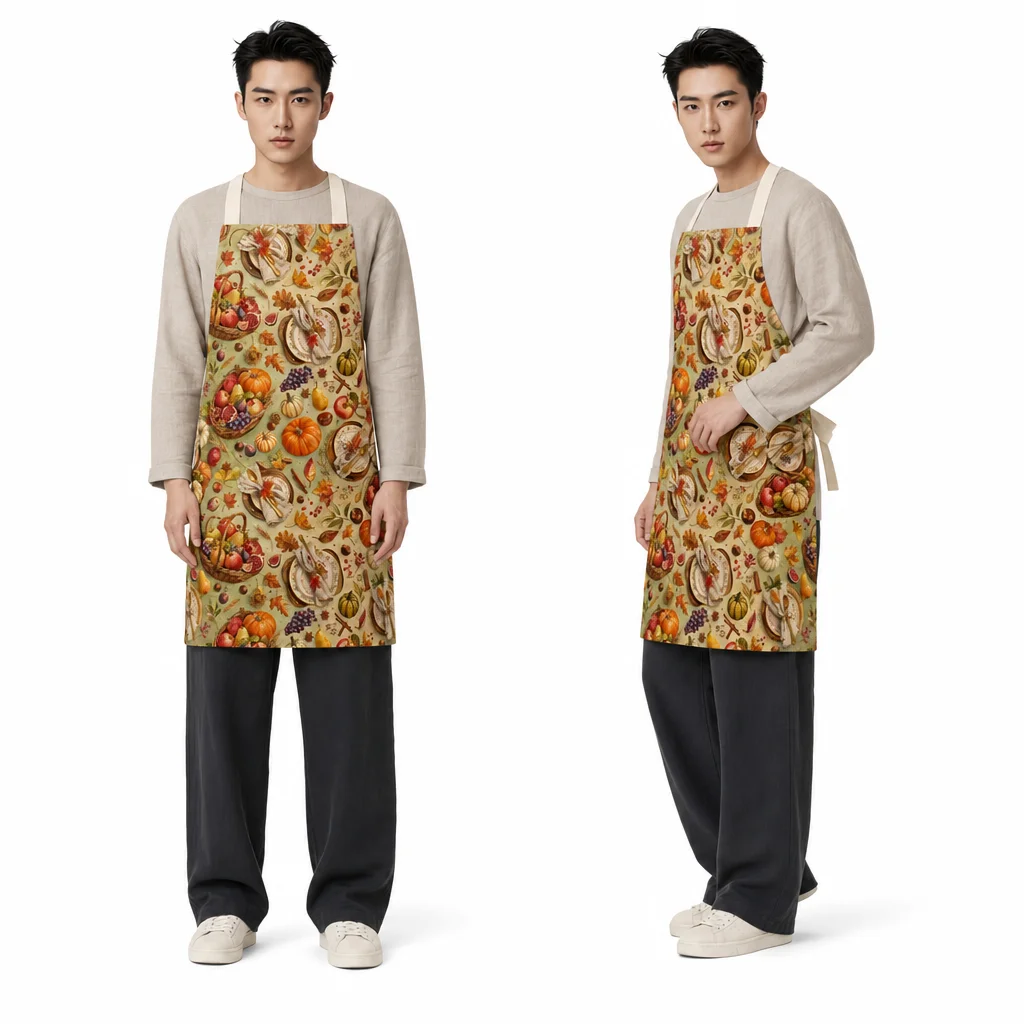 Thanksgiving Harvest Table All-Over Print Apron - worn by model