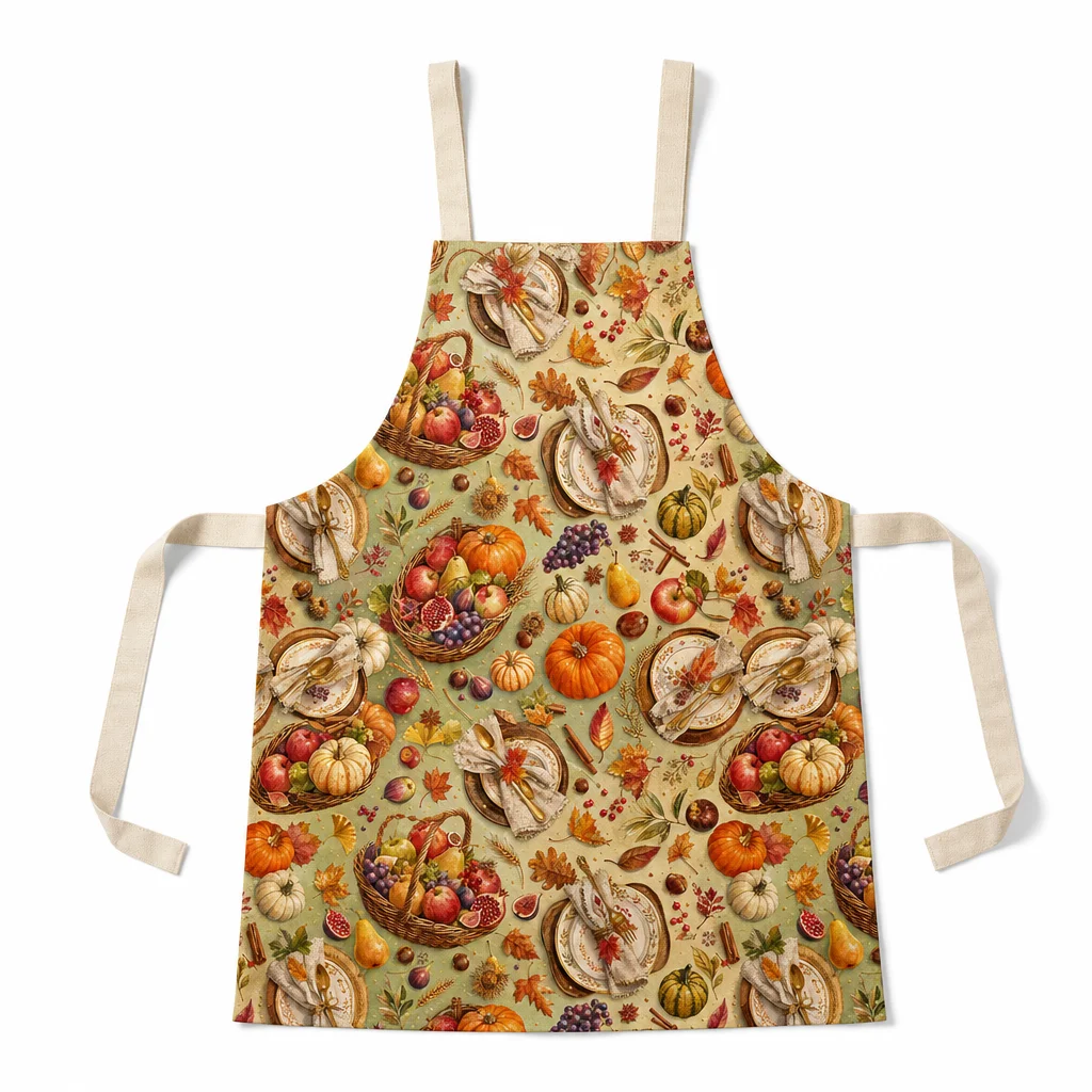 Thanksgiving Harvest Table All-Over Print Apron - flat lay