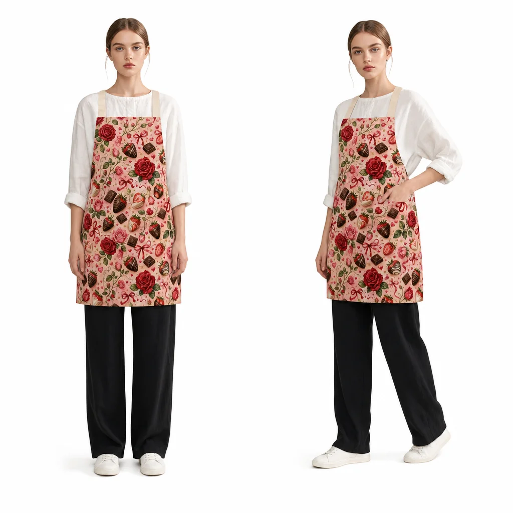 Sweet Rose Chocolate Valentine All-Over Print Apron - worn by model