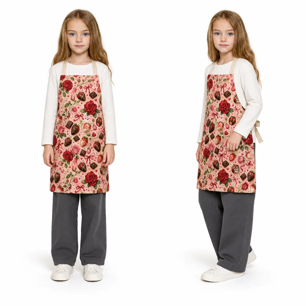 Sweet Rose Chocolate Valentine All-Over Print Apron - worn by model