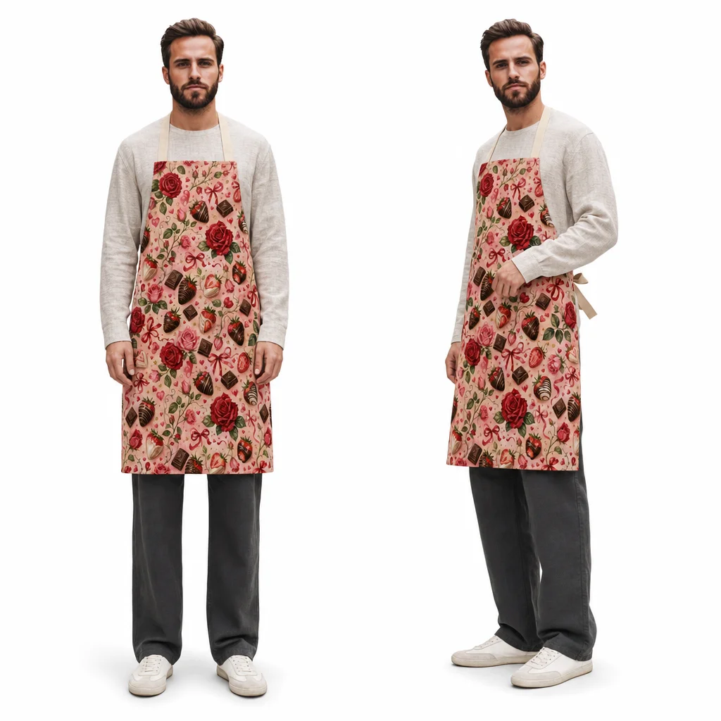 Sweet Rose Chocolate Valentine All-Over Print Apron - worn by model