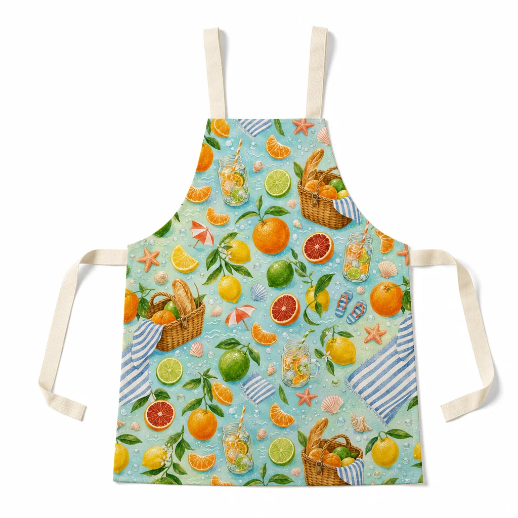 Summer Citrus Picnic All-Over Print Apron - flat lay