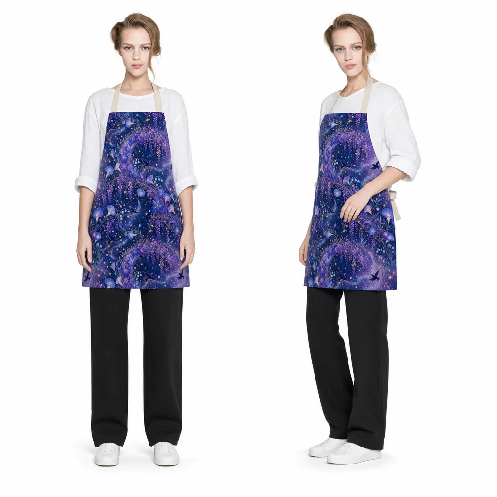 Qixi Starry Floral Vine All-Over Print Apron - worn by model