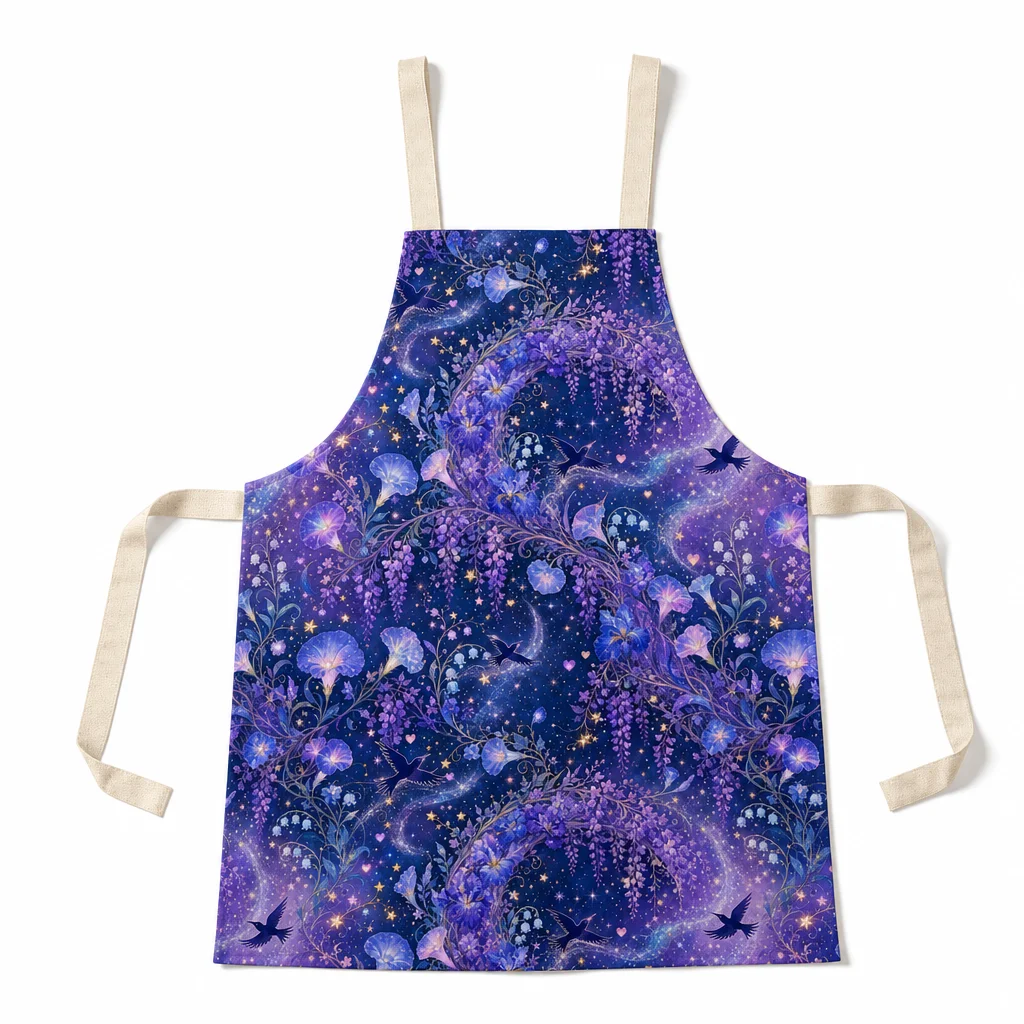 Qixi Starry Floral Vine All-Over Print Apron - flat lay