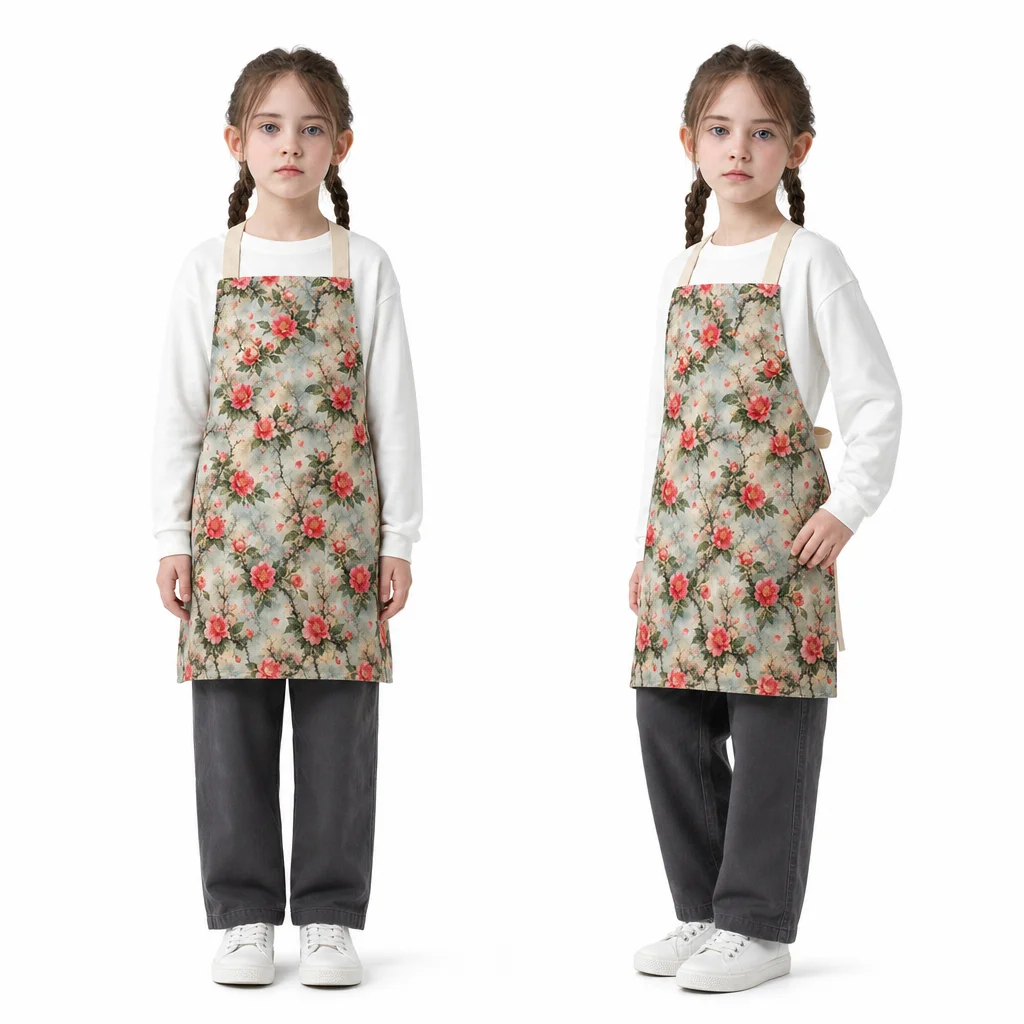 Eastern Camellia All-Over Print Apron - worn by model