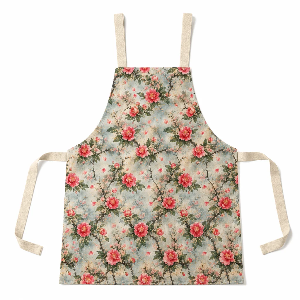 Eastern Camellia All-Over Print Apron - flat lay