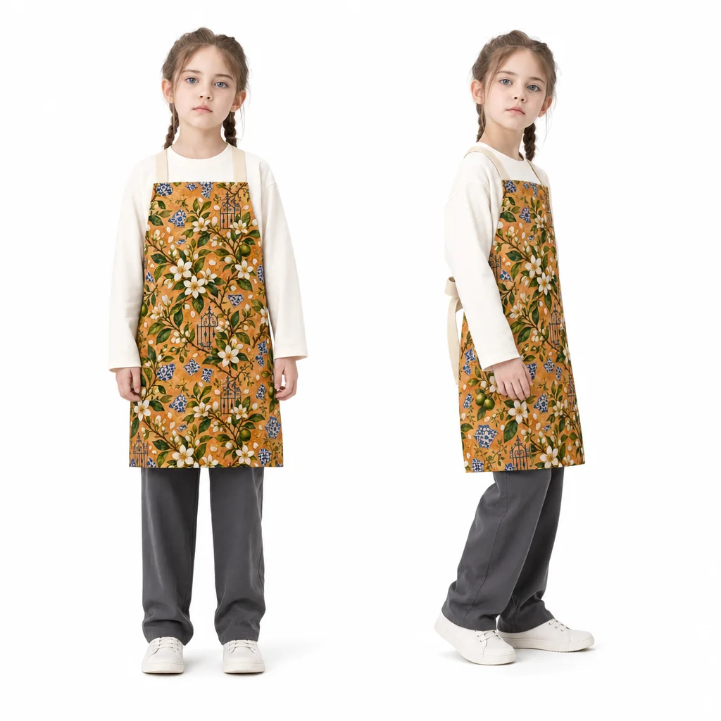 Orange Blossom Courtyard All-Over Print Apron - worn by model