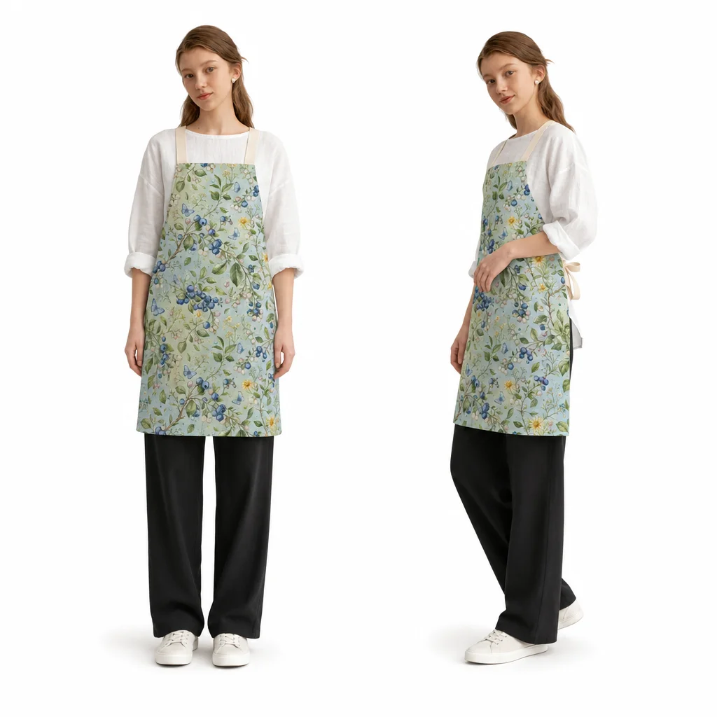 Blueberry Blossom All-Over Print Apron - worn by model
