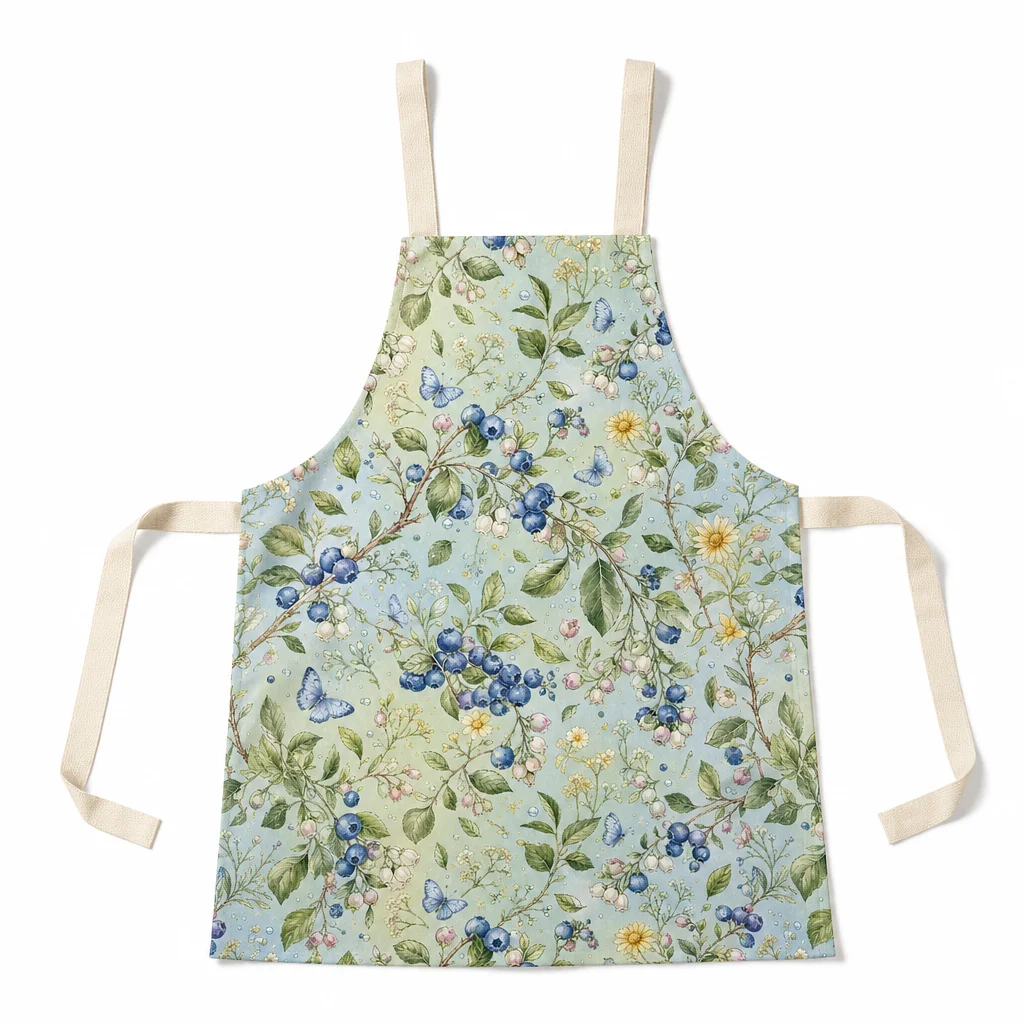 Blueberry Blossom All-Over Print Apron - flat lay