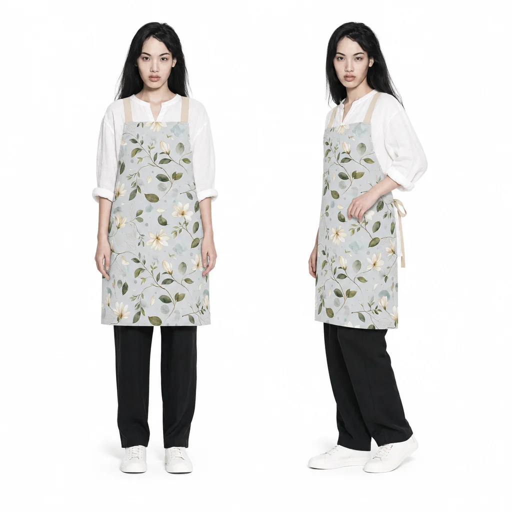 Minimal White Orchid All-Over Print Apron - worn by model