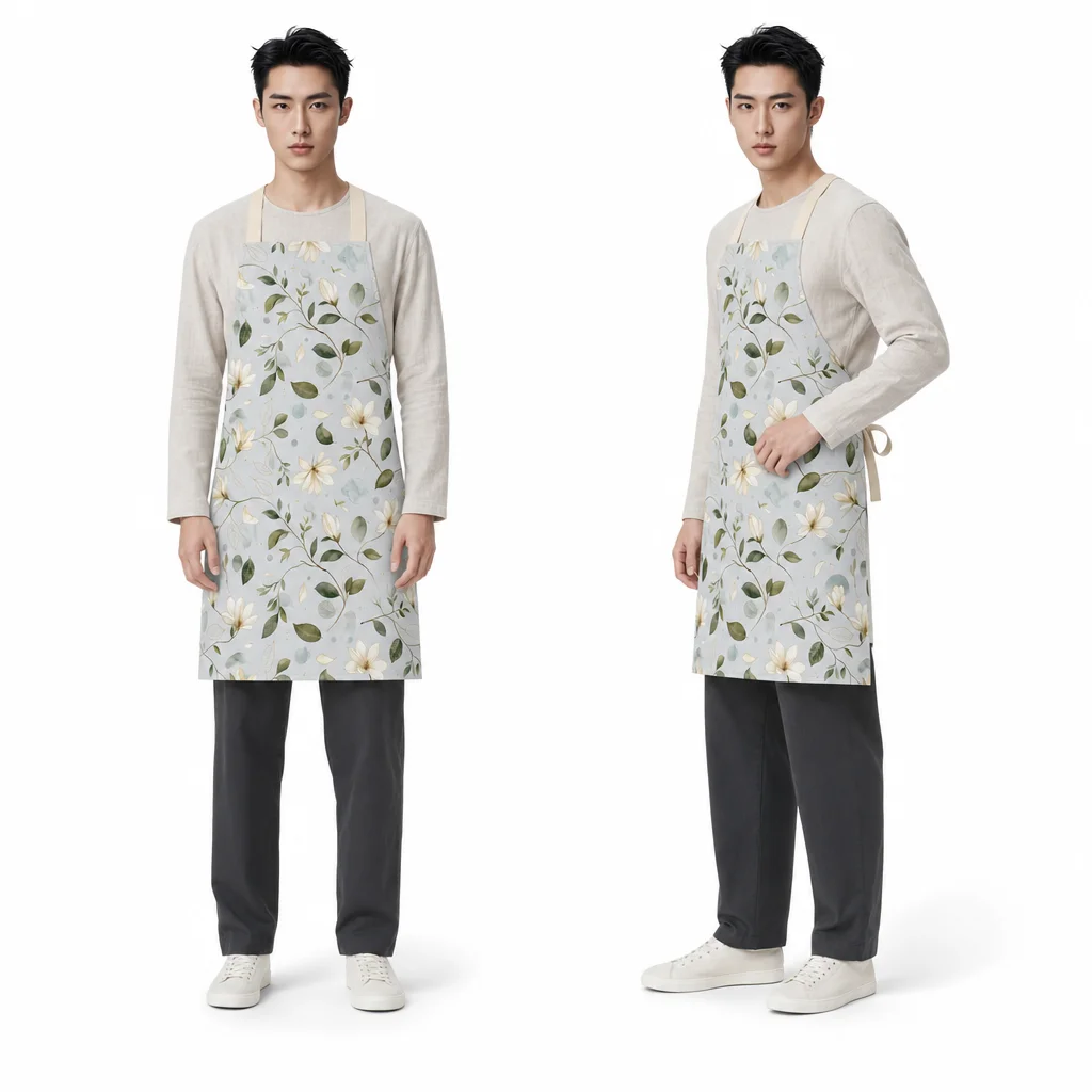 Minimal White Orchid All-Over Print Apron - worn by model