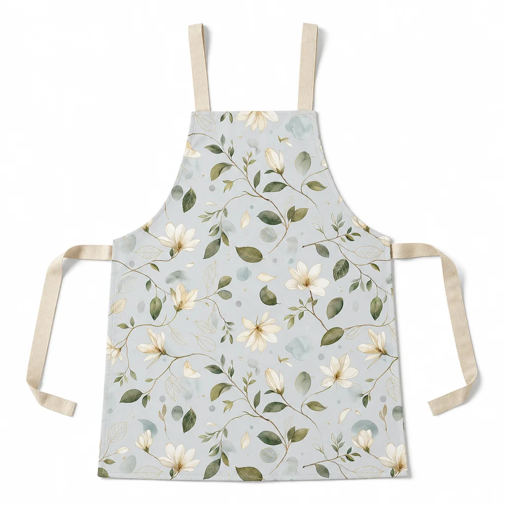 Minimal White Orchid All-Over Print Apron - flat lay