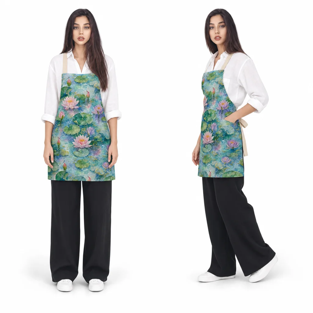 Water Lily Pond All-Over Print Apron - worn by model