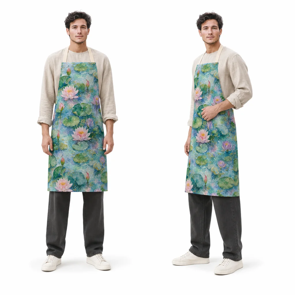 Water Lily Pond All-Over Print Apron - worn by model